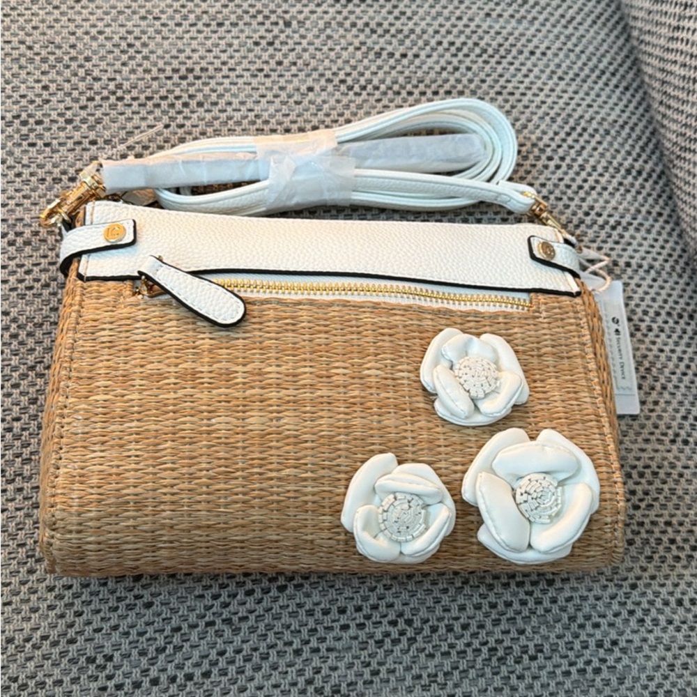 Liz & Co. Tan and White Crossbody Bag with Floral Accents